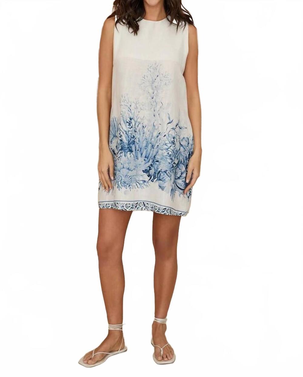 NEW MILIO MILANO coral reef print dress in cream/blue
